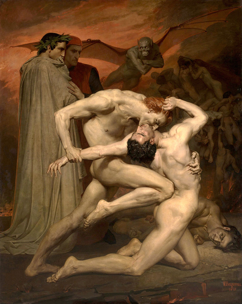 William Bouguereau - Dante and Virgile in hell:  Gianni Schicchi bites his rival Capocchio